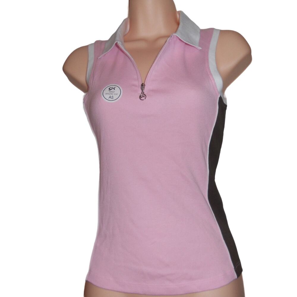 GK Elite Sportswear Pink,White&Brown Athletic Cut Knit Top ZipperFront Sz.S
